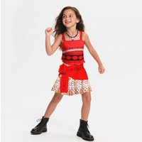 Moana Cosplay Dress for Girls Printed Strapless Grass Skirt with Ocean Necklace Gift Party Outfit Girls Birthday Gift