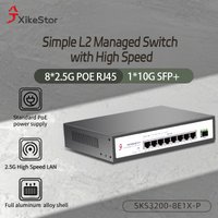 XikeStor 9 Ports 2.5G L2 simple Managed POE Switch 8*2.5G RJ45 1*10G SFP+Ethernet Switch Support VLAN Division+Cooling shell