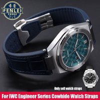 For IWC Engineer Genuine Leather Watch Band IW328901 IW328902 IW328903 Men Cowhide Rubber Bottom Watch Strap Steel connectors