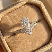 925 Sterling Silver Gift New Exquisite Pear Shaped Water Drop Set Zircon Ring Crown with Advanced Design Sense, Women's Luxury