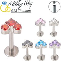 G23 Titanium Heart Zircon Labret Stud Earring Internal Thread Cartilage Tragus Helix Nose Ring Lip Tongue Body Piercing Jewelry