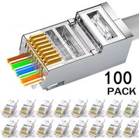 100Pcs RJ45 Cat6/Cat5/Cat5e Pass Through Shielded Connector Network Crystal End Gold-Plated 8P8C Crimp UTP Ethernet Modular Plug