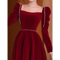Mauroicardi Long Birthday Party Evening Soft Velvet Maxi Dresses for Women Puff Sleeve Square Neck Luxury Elegant Chic Clothing