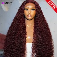 Jerry Curly 500 Density 99j Burgundy Color Deep Wave 13x6 Hd Glueless Lace Frontal Wigs Human Hair Pre Plucked Wigs For Women