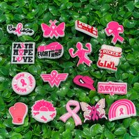 17pcs Pink Series Breast Cancer Awareness Faith Hope Fight Strength PVC Shoe Charms Sandals Garden Shoes Decorations Women Gift