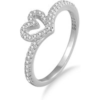 Silver Plated Elegant Heart Shaped Cocktail Ring Brilliant Clear Crystal Fine Jewelry For Women And Teens