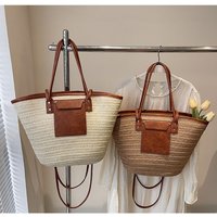 Vintage Style Straw Baskets Bag Handmade Woven Raffia Circle Woven Shoulder Bag Bohemian Design Rattan Material Beach Bag
