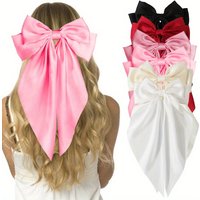 2/3pcs WomenGirls Large Bow Hair Clips, Soft Long-Tailed Bow Hairpins, Vintage Metal Hair Clip Silk Headband, Elegant Hair Acces