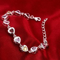 Solid 925 Sterling Silver Bracelets Chain Beautiful Colors Crystal Stone Drop Jewelry Fashion for Women Wedding Lady Cute
