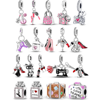 Charms 925 Silver Bags Perfume Lipstick High Heels Charm Bead Pendant Fit Original Bracelets Bag Keychain Diy Women Jewelry Gift