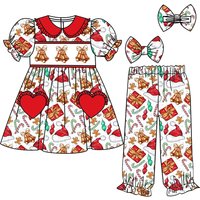 New Children's Christmas Pajamas Kid Cute Christmas Gift Bow Candy Set Toddler Boys Girls Pajamas Sets