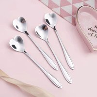 /10-Piece Polished Stainless Steel Heart-Shaped Coffee Spoon Set - Durable Stirring Utensils For Home, Kitchen, And Dining Room