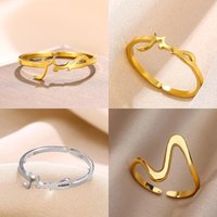 Fashion Arabic Alphabet Letter Ring For Women Gold Color Stainless Steel Adjustable Arabic Ring Wedding Jewelry Gift Bague Femme