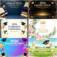2026 Graduation Celebration Theme Party Decorations Background Diploma Academic Caps Backdrop Photo Props Banner Gifts Supplies