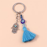 Pretty Turkish Evil Eye Tassels Keychain Fatima Hand Blue Eye Key Ring Pendants for Handbag Jewelry Accessorie