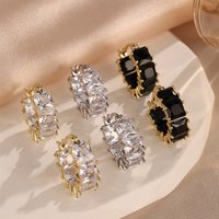 ZAKOL Vintage Black Square Crystal Hoop Earrings for Women Shiny Exquisite Zircon Round Earrings Wedding Party Jewelry