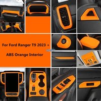 Car Styling Gear Shift Window Control Panel For Ford Ranger T9 2023 + Air Vent Outlet Steering Wheel Cover ABS Orange Interior