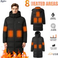 Lange beheizte Jacke für Männer/Frauen mit 8 Heizzonen, USB-elektrisch beheizter Mantel mit Kapuze, ideal für Outdoor-Aktivitäten im kalten Winter.