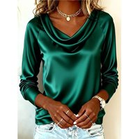 Spring Autumn Solid Color Women's Top Fashion Swinging Neck Hanging Long Sleeve Loose Shirt Lady Foreign Style Versatile Blouses