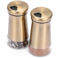 2PCS Copper Stainless Steel Salt and Pepper Shakers Clear Bottom Jar Bottle Container with Stainless Steel Top copper spice jars