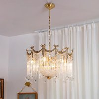 Retro Crystal Tassel Living Room Chandelier Copper Bow Dining Room Pendant Lighting Bedroom Hanging Lamp