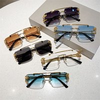 Retro Double Bridge Rimless Sunglasses Metal UV400 Oversized Square Shades Cheetah Decor Sun Glasses for Women & Men