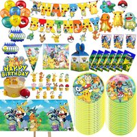 Pokemon Birthday Party Decoration Cute Pikachu Theme Tableware Cup Plate Balloon Set Banner Backdrop Gift Bag Kid Party Supplies