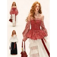 2026 Spring and Autumn New Temperament Ins Style Pattern Two-color One-word Collar Waist and Thin Removable Long-sleeved Top
