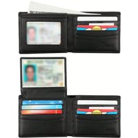 Stylish Cowhide Leather Bifold Wallet For Men - RFID Blocking & 2 ID Windows - Black