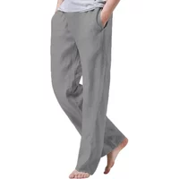 New Men's Cotton Linen Pants Summer Solid Color Breathable Linen Trousers Male Casual Elastic Waist Fitness Pants