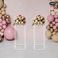 Wedding Flower Centerpiece,Centerpieces Gold Vase Metal Column Stand Rectangular Geometric Flower Rack for Party 10Pcs