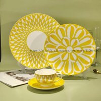 High-End Blue Imprinted Bone China Tableware Four Sets European Light Luxury Style Coffee Cups Home Table Display Gifts
