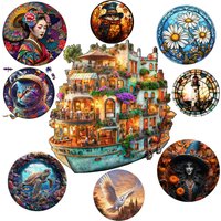 Lovely Pirate Ship Wood Jigsaw Unique Circular Wooden Animal Puzzle for Adult Kids Intelligent DIY Toys Holiday Gifts