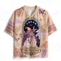 Children and Adults Dream Witch 3D Printed Mesh Jersey Style T-shirt, Contrasting Breathable Mysterious Style Top