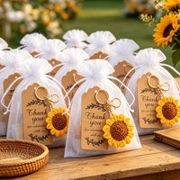 2-20Sets Sunflower Woven Keychain Gift Set with Thanks Card & Bag for Baby Shower Party Favor Wedding Favors for Guests Bulk