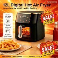 12L Digitale Heißluftfritteuse - Große Kapazität, 1400W, Gesundes Kochen, 180-210 ° C, 60-Minuten-Timer, quadratisches Design – für den Familiengebr