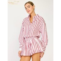 Clacive Fashion Loose Stripe Print 2 Piece Set Women Elegant Long Sleeve Shirt With High Waist Shorts Set Female Clothes Streetw