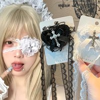 Black White Cross Eye Mask Women Lolita Heart Bowknot Lace Necklace Eye Patch Gothic Vibe Eyewear Punk Cosplay Party Accessories