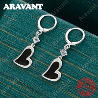 925 Sterling Silver Black Heart Earrings For Women, Perfect For Commute, Christmas Gift, Jewelry