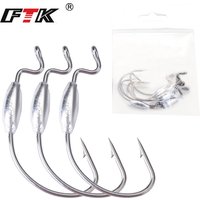 FTK 5PCS/PACK Fishing Hooks High Carbon Steel Jig Head Lure 2#-4/0# Soft Worm Wide Super Lock Fishhooks Softjerk Hooks