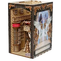 Creative DIY Wooden Book Nook Shelf Insert Kits, Miniature Bookshelf Christmas Diagon Alley Home Bookend Decor Handmade Gifts