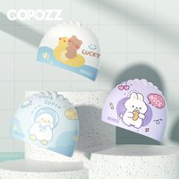 COPOZZ Swimming Cap For Children Kids Waterproof Elastic Silicone Swim Pool Cap Ear Protection Cartoon Swim Hat For Boys Girl