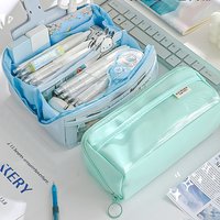 New Pencil Case Large Capacity Pencil Bag Simple Transparent Pen Case Blue Pink Stationery Holder Bag Students School Supplies