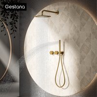 Minimalist brass brushed rose gold wall mounted showerhead. Embedded hot and cold water 2-function bathroom copper mixer