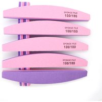 2Pcs Washable Nail Files Nail Supplies Halfmoon Sponge File 100/180 Grit Purple Pink Double Color Buffer File Remove Nail Polish
