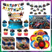 Monster Truck Birthday Decoration Tableware Cup Plate Napkin Multiple Monster Truck Birthday Party Supplies Cake Topper Balloons