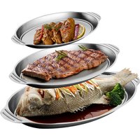 3pcs/6pcs Stainless Steel Serving Tray Large Oval Platter Set Heavy Duty Metal Oval Serving Platter for Fish Dessert Meat Sushi