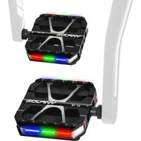 BOLANY 7.0 Aluminum Alloy LED Bicycle Pedal light Adjustable Light Hollow Anti-slip MTB Pedal 2 Bearing Bike Pedal