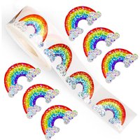 500Pcs 1.18In*3Cm Rainbow Glitter Label Stickers Window Gift Decoration Labels Stickers Gift Box Stickers Birthday Party Decoration Stickers Gift Packaging Stickers Envelope Sealing Stickers
