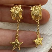 Creativity Gold Color Copper Dangle Women's Earrings Classic Hand Carved Star Daily Wear Party Earrings Woman Vintage Jewelry